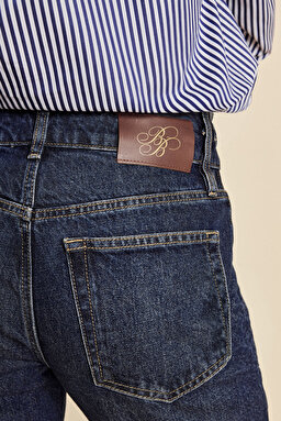 Slim Fit Düz Paça Denim Pantolon - Koyu Mavi (görsel 6)