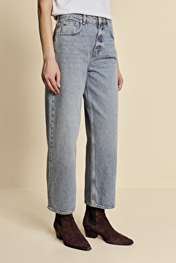Yüksek Bel Cep Detaylı Barrel Denim Pantolon - Açık Mavi (görsel 3)