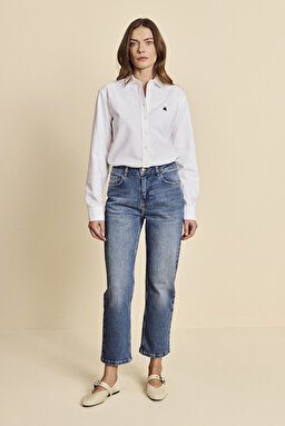 Pamuk Karışımlı Bol Paça Bootcut Denim Pantolon - Mavi