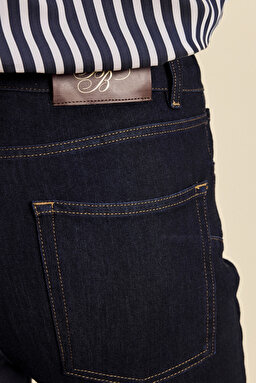 Rahat Kesim Ütü İzi Detaylı Denim Pantolon - Koyu Lacivert (görsel 6)