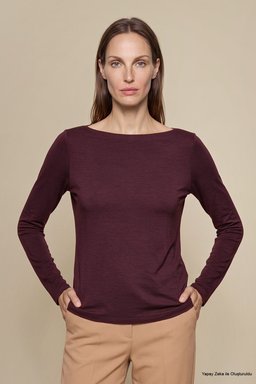 Yün Karışımlı Kayık Yaka Örme Bluz - Bordo (görsel 3)