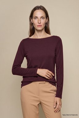 Yün Karışımlı Kayık Yaka Örme Bluz - Bordo (görsel 4)