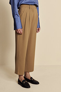 Rahat Kesim Normal Bel Crop Pantolon - Camel (görsel 3)