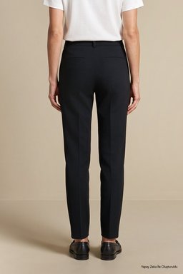 Regular Fit Pilesiz Basic Pantolon - Siyah (görsel 3)