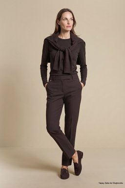 Regular Fit Pilesiz Basic Pantolon - Acı Kahverengi
