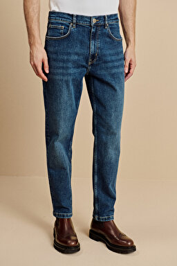 Düz Paça Tapered Fit 5 Cepli Denim Pantolon - Lacivert (görsel 3)