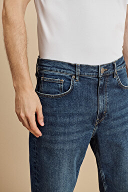 Düz Paça Tapered Fit 5 Cepli Denim Pantolon - Lacivert (görsel 4)
