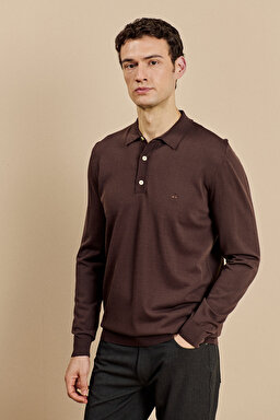 Polo Yaka Uzun Kollu Rayon Kazak - Acı Kahverengi