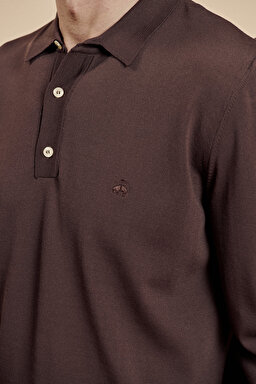 Polo Yaka Uzun Kollu Rayon Kazak - Acı Kahverengi (görsel 6)