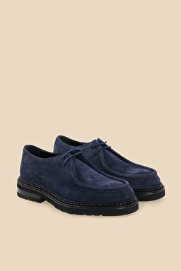 %100 Süet Bağcıklı Loafer - Lacivert (görsel 2)