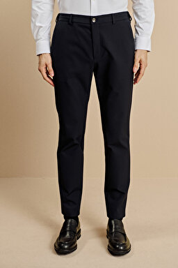 Slim Fit Düz Paça Bağcıklı Performans Pantolon - Lacivert (görsel 3)