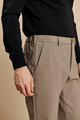 Slim Fit Düz Paça Bağcıklı Performans Pantolon - Vizon (görsel 4)