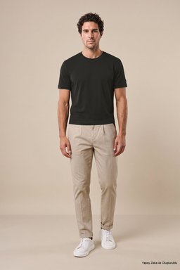 %100 Pamuk Kolu Patch Logo Detaylı Bisiklet Yaka T-Shirt - Yeşil (görsel 2)