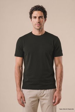 %100 Pamuk Kolu Patch Logo Detaylı Bisiklet Yaka T-Shirt - Yeşil (görsel 3)
