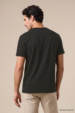 %100 Pamuk Kolu Patch Logo Detaylı Bisiklet Yaka T-Shirt - Yeşil (görsel 5)