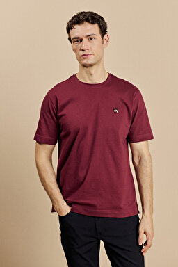 Bisiklet Yaka Triko T-Shirt - Bordo