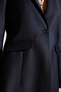 Slim Fit Dar Kesim Mono Yaka Yünlü Ceket - Siyah (görsel 6)
