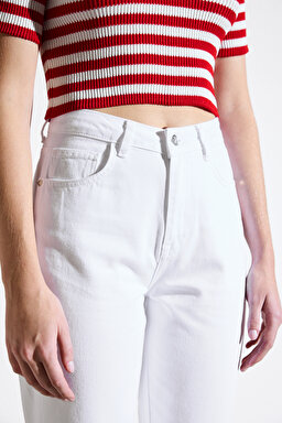 Yüksek Bel Denim Pantolon - Beyaz (görsel 5)