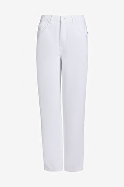 Yüksek Bel Denim Pantolon - Beyaz (görsel 7)