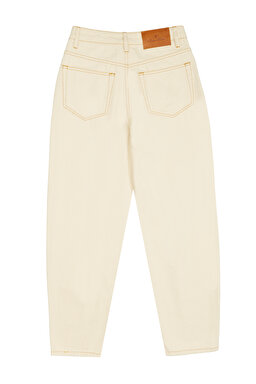 %100 Pamuk Yüksek Bel Denim Pantolon - Bej (görsel 8)