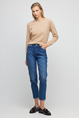 %100 Pamuk Slim Fit Denim Pantolon - Mavi