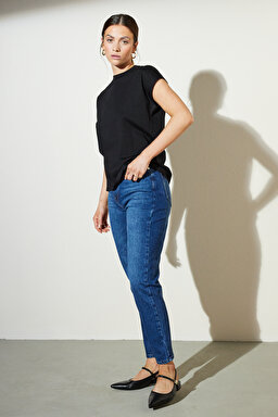 %100 Pamuk Slim Fit Denim Pantolon - Mavi (görsel 2)