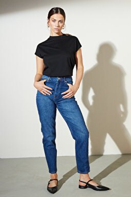 %100 Pamuk Slim Fit Denim Pantolon - Mavi (görsel 6)