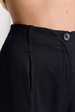 Keten Karışımlı Geniş Paça Pantolon - Siyah (görsel 4)