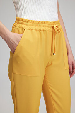 Standart Fit Normal Kesim Cepli Yünlü Krep Pantolon - Sarı (görsel 2)