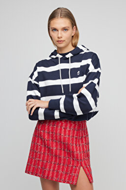 Kapüşonlu Blok Sweatshirt - Lacivert-Beyaz