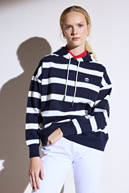Kapüşonlu Blok Sweatshirt - Lacivert-Beyaz (görsel 5)