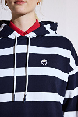 Kapüşonlu Blok Sweatshirt - Lacivert-Beyaz (görsel 6)