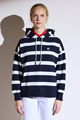 Kapüşonlu Blok Sweatshirt - Lacivert-Beyaz (görsel 7)