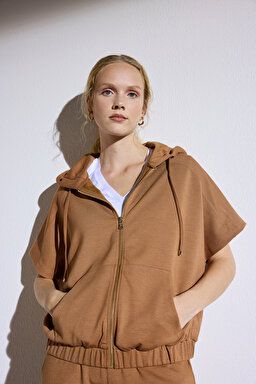 Kapüşonlu Sweatshirt - Camel