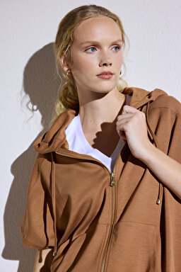 Kapüşonlu Sweatshirt - Camel (görsel 2)