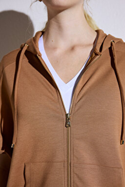 Kapüşonlu Sweatshirt - Camel (görsel 4)