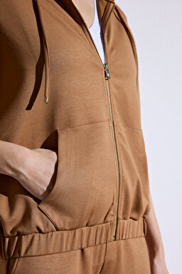 Kapüşonlu Sweatshirt - Camel (görsel 5)