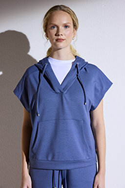 Kapüşonlu Sweatshirt - Indigo (görsel 4)