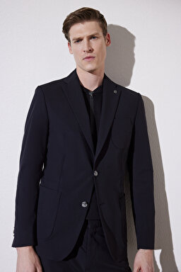 Slim Fit Dar Kesim Mono Yaka Cepli Performans Ceket - Siyah