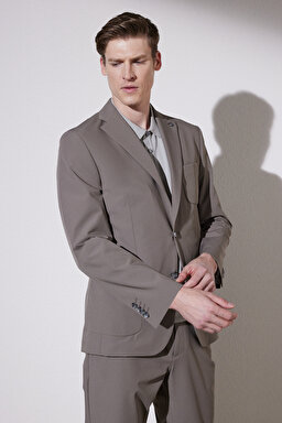 Slim Fit Dar Kesim Mono Yaka Cepli Performans Ceket - Camel (görsel 4)