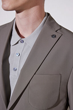 Slim Fit Dar Kesim Mono Yaka Cepli Performans Ceket - Camel (görsel 6)