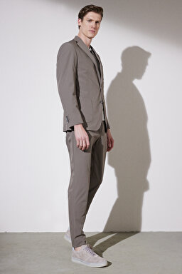 Slim Fit Dar Kesim Mono Yaka Cepli Performans Ceket - Camel (görsel 8)