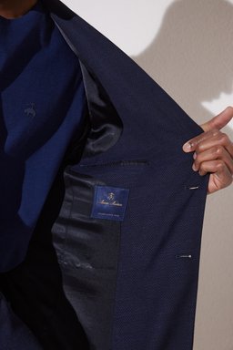 Slim Fit Dar Kesim Mono Yaka Cepli Desenli Klasik Ceket - Siyah (görsel 5)