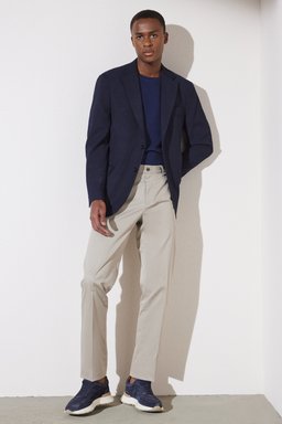 Slim Fit Dar Kesim Mono Yaka Cepli Desenli Klasik Ceket - Siyah (görsel 6)
