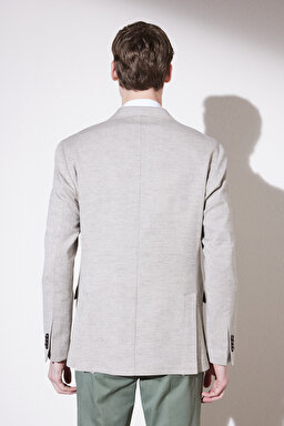 Slim Fit Dar Kesim Mono Yaka Cepli Desenli Klasik Ceket - Bej (görsel 8)
