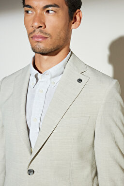 Slim Fit Dar Kesim Mono Yaka Desenli Cepli Klasik Ceket - Bej (görsel 6)