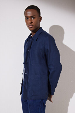Keten Safari Ceket - Lacivert (görsel 3)