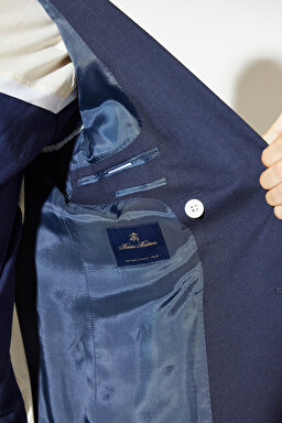 Slim Fit Dar Kesim Sivri Yaka Cepli Kruvaze Ceket - Koyu Lacivert (görsel 9)