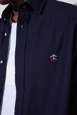 Slim Fit Dar Kesim Klasik Yaka Denim Gömlek - Lacivert (görsel 5)