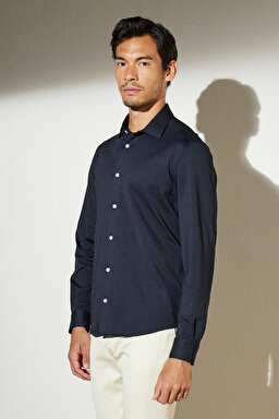 Slim Fit Dar Kesim Klasik Yaka Gömlek - Siyah (görsel 3)
